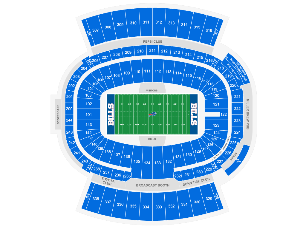 Venue seating chart for Buffalo Bills for reference only