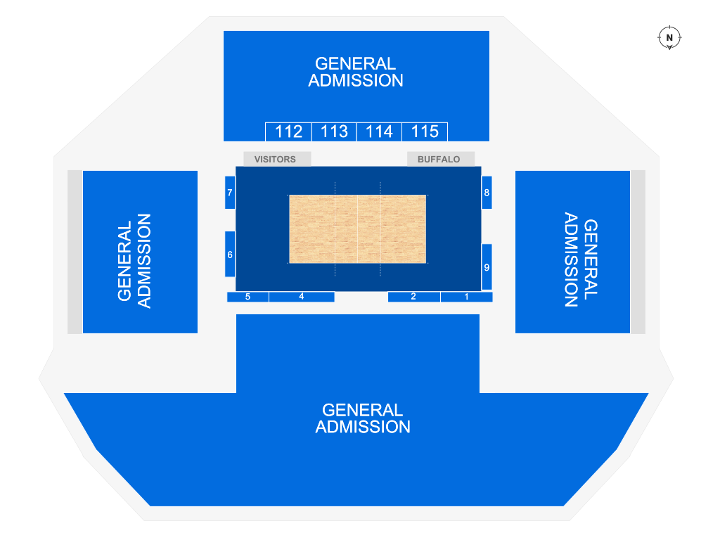 Venue seating chart for University of Buffalo Bulls Women's Volleyball for reference only