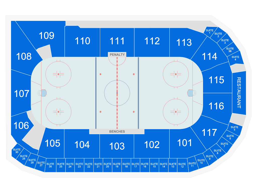 Venue seating chart for Binghamton Buzz for reference only