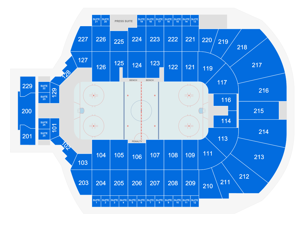 Venue seating chart for Rochester Americans for reference only