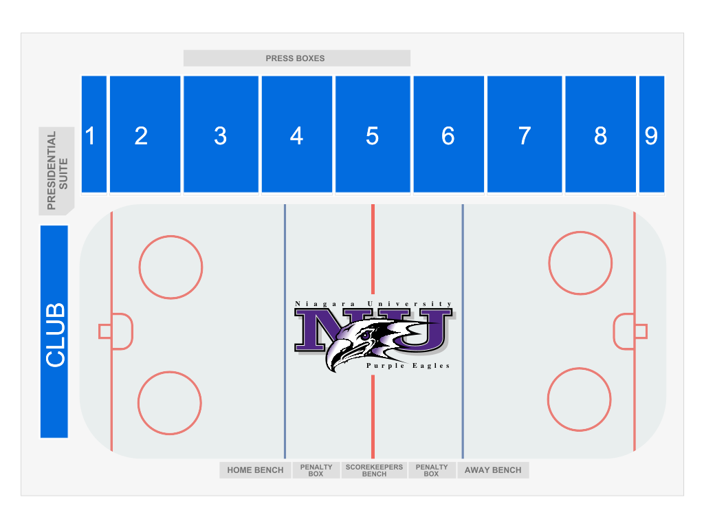 Venue seating chart for Niagara University Purple Eagles Men's Hockey for reference only