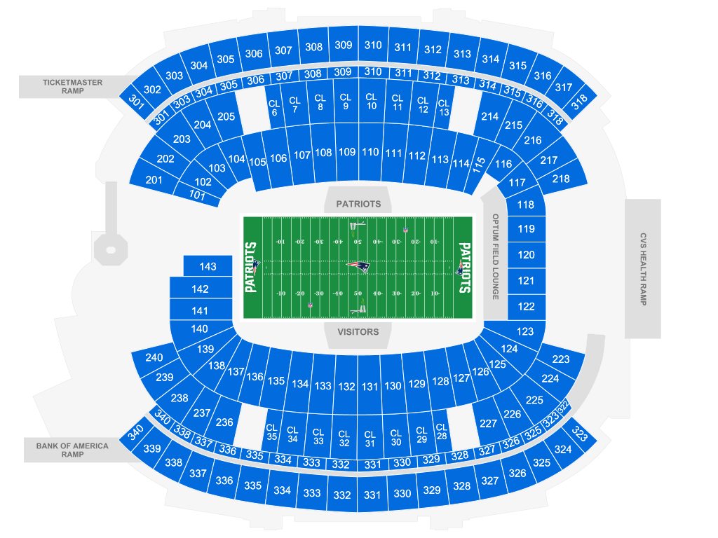 Venue seating chart for New England Patriots for reference only