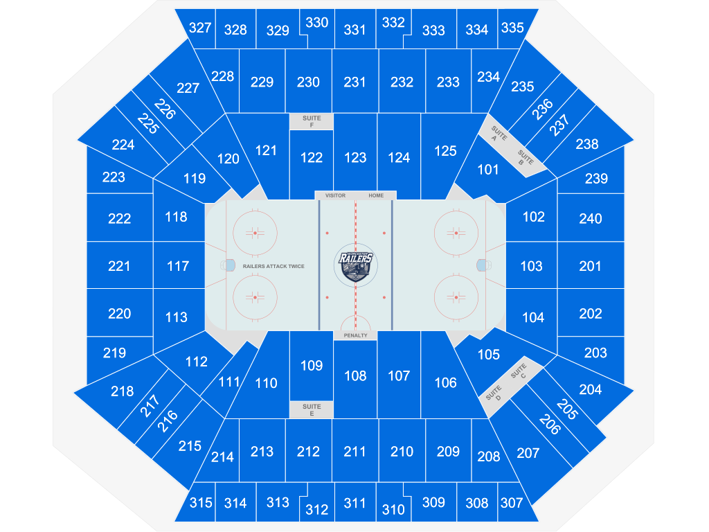 Venue seating chart for Worcester Railers for reference only