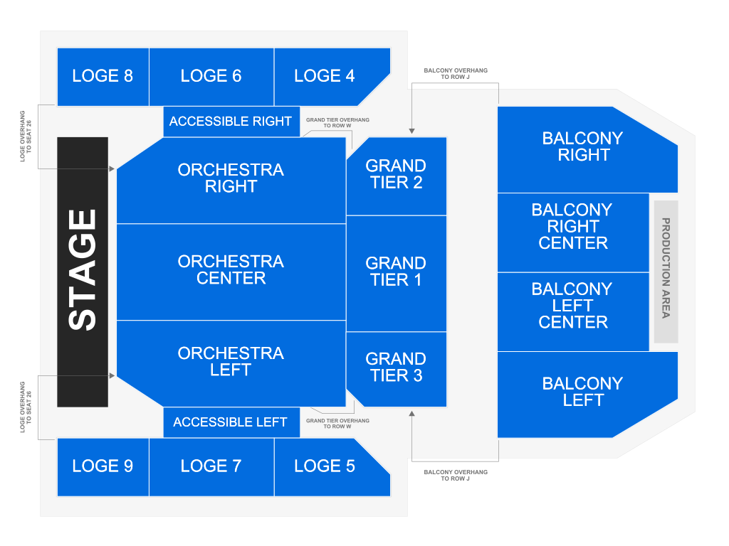 Venue seating chart for Cirque Musica Holiday Wonderland for reference only