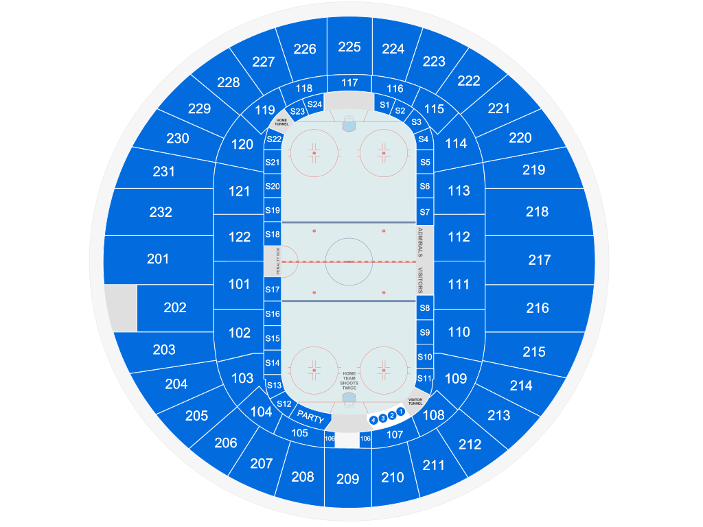 Venue seating chart for Norfolk Admirals for reference only