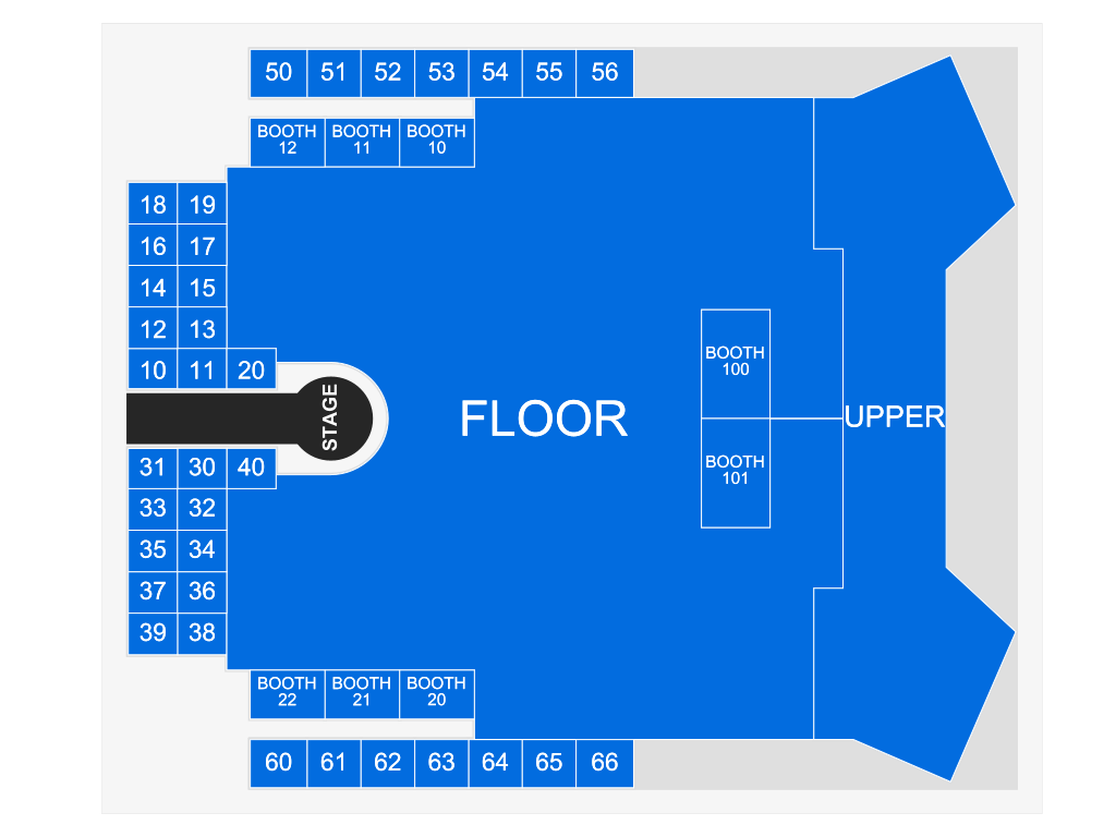Venue seating chart for The Hook for reference only