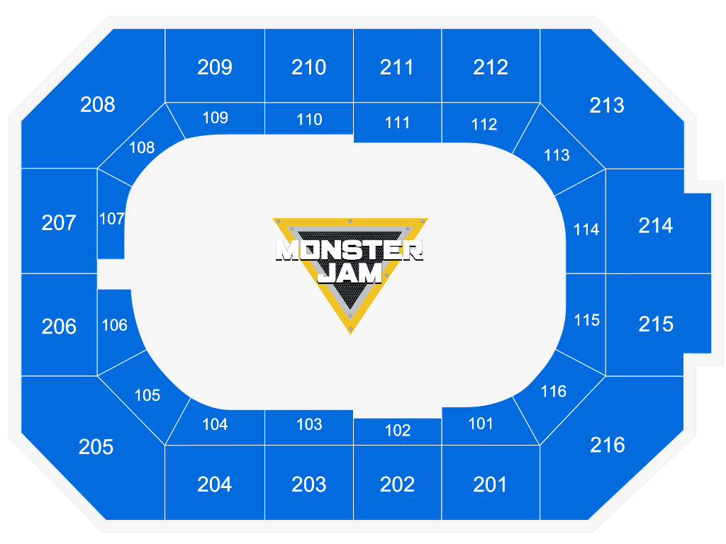Venue seating chart for Monster Jam Freestyle Mania presented by Spin Master for reference only