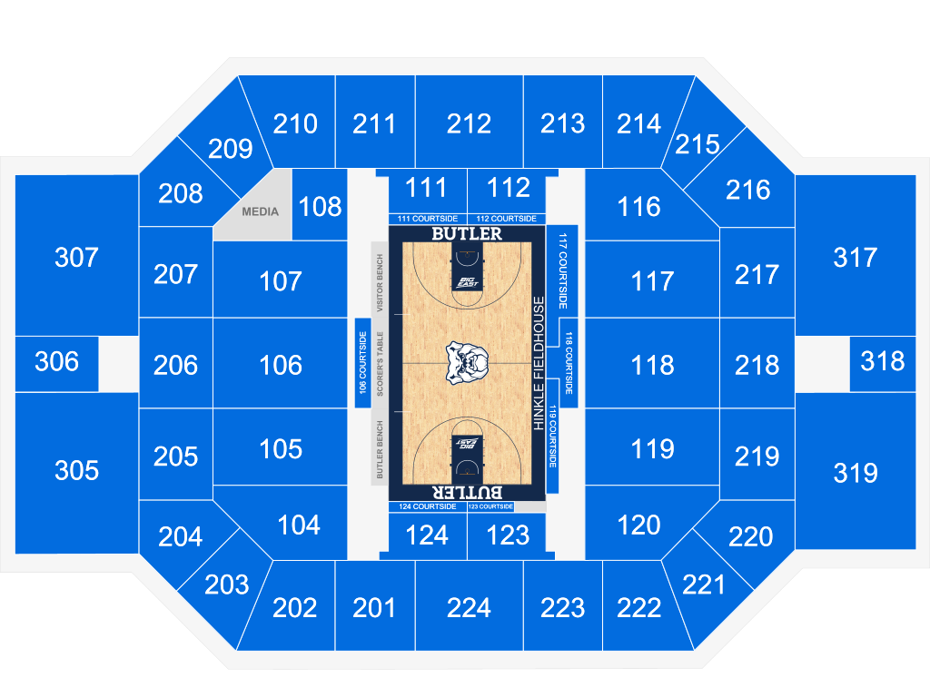 Venue seating chart for Butler University Bulldogs Womens Basketball for reference only