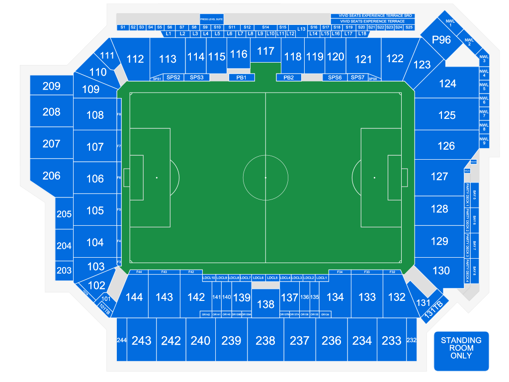 Venue seating chart for Columbus Crew for reference only
