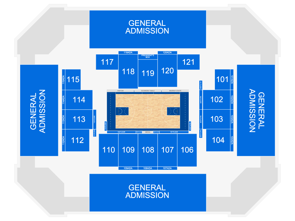 Venue seating chart for Murray State Racers Mens Basketball for reference only