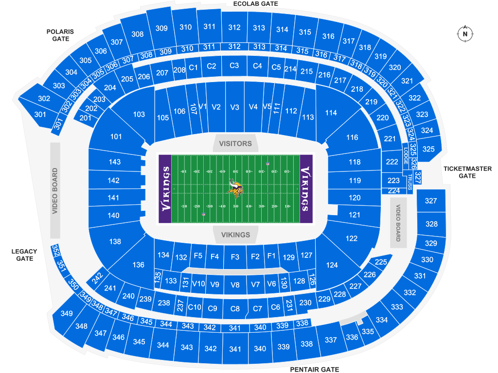 Venue seating chart for Minnesota Vikings for reference only