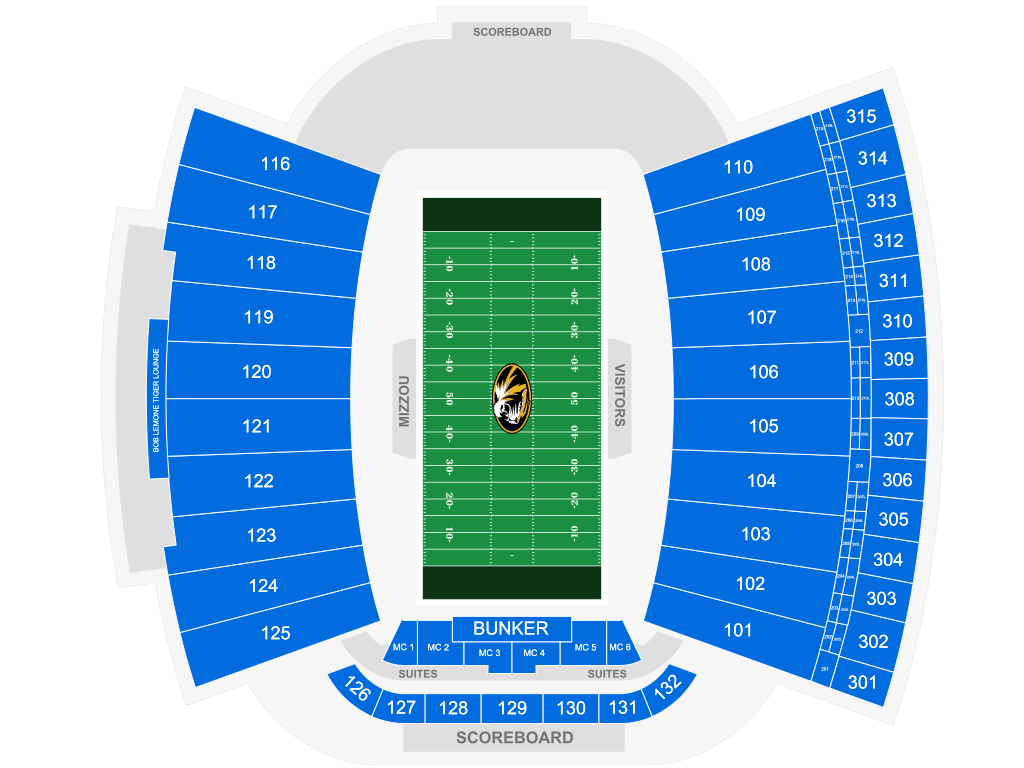 Venue seating chart for Mizzou Tigers Football for reference only