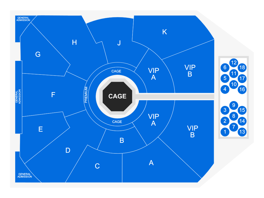 Venue seating chart for Shamrock FC Mixed Martial Arts for reference only