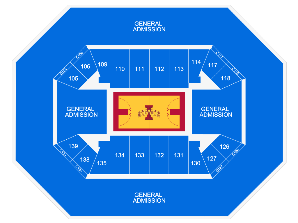 Venue seating chart for Iowa State Cyclones Women's Basketball for reference only