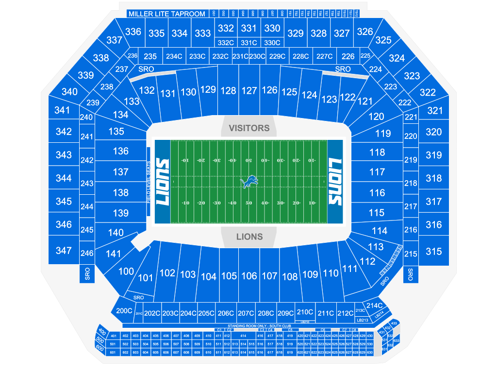 Venue seating chart for Detroit Lions for reference only