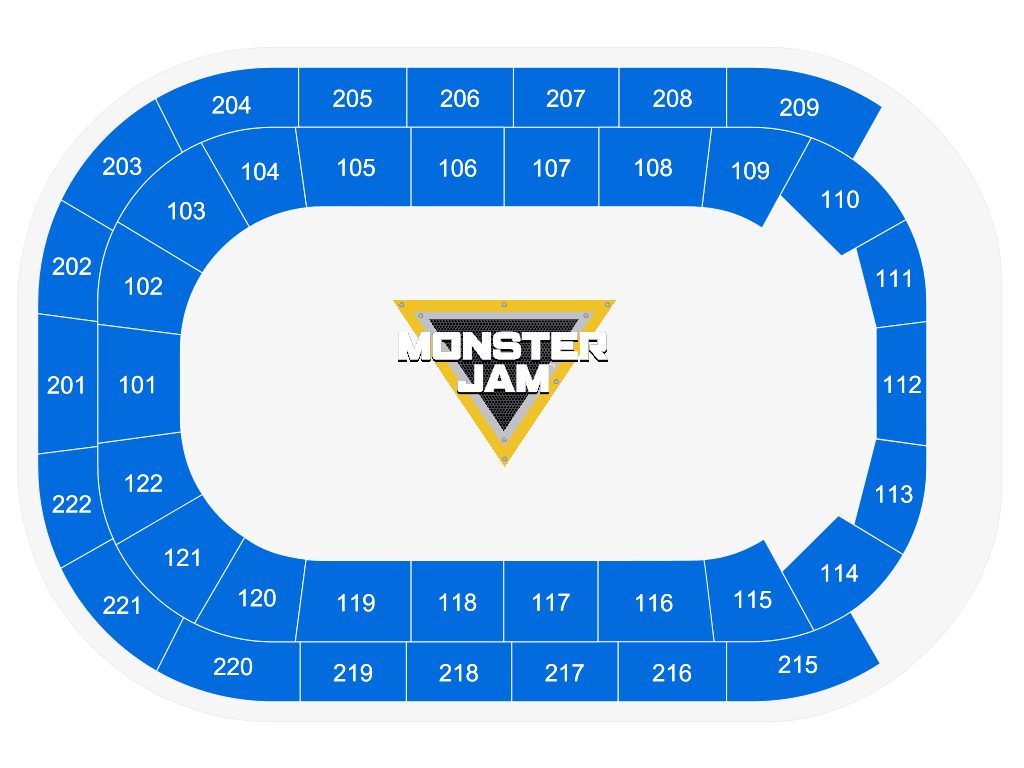 Venue seating chart for Monster Jam Freestyle Mania presented by Spin Master for reference only