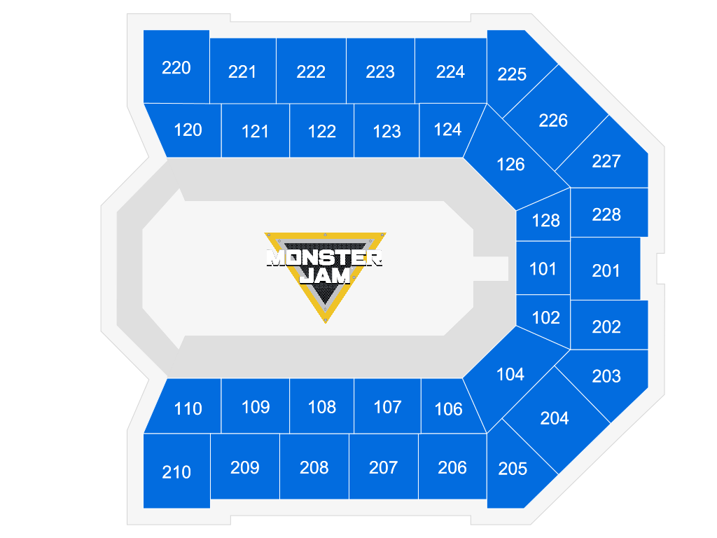 Venue seating chart for Monster Jam Freestyle Mania presented by Spin Master for reference only