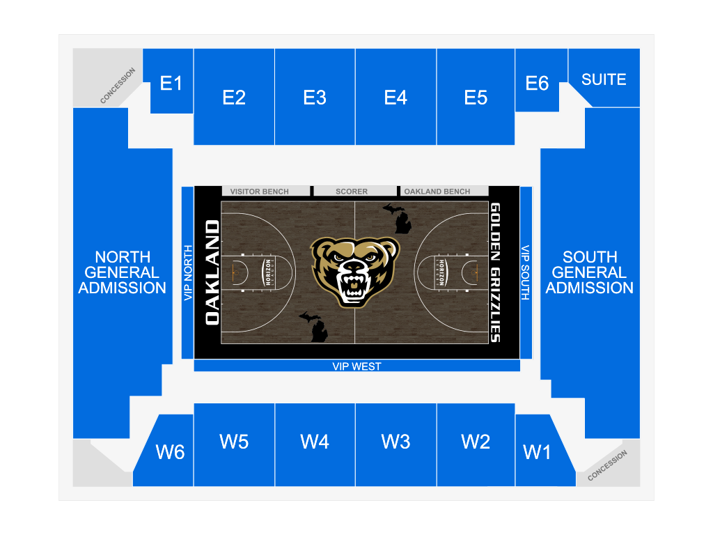 Venue seating chart for Oakland University Golden Grizzlies Mens Basketball for reference only