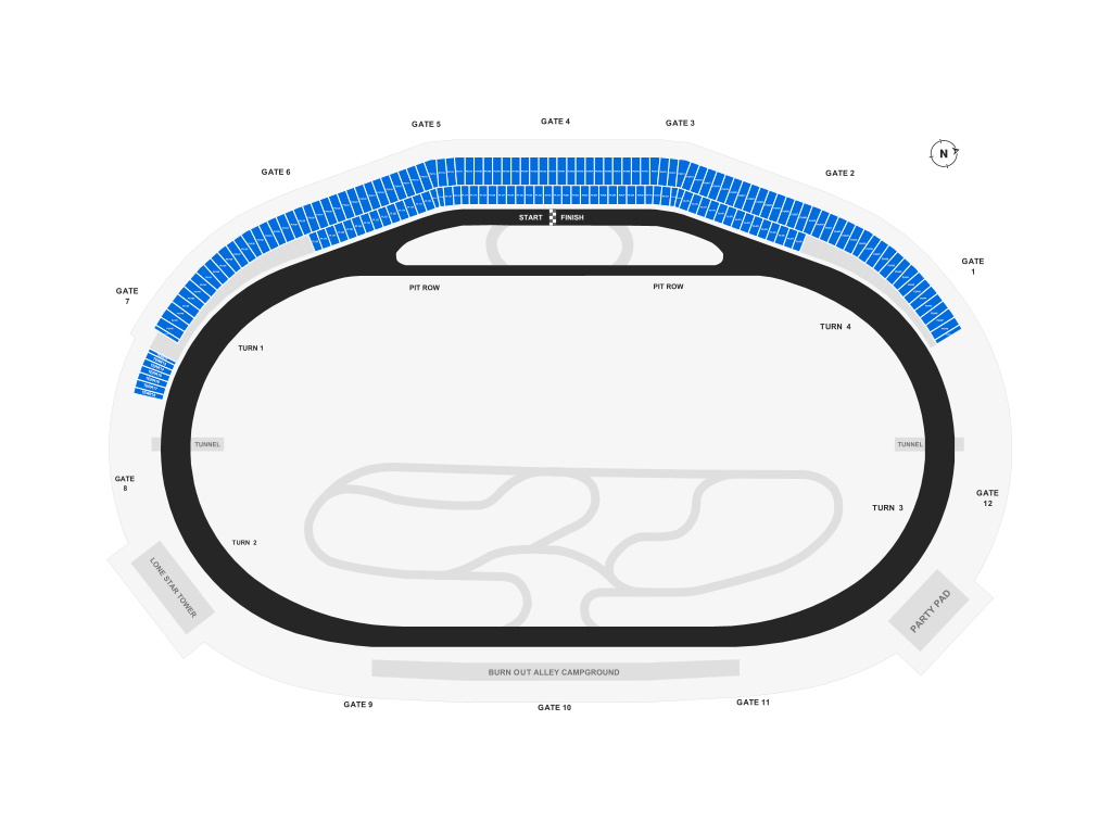 Venue seating chart for Texas Motor Speedway Race for reference only
