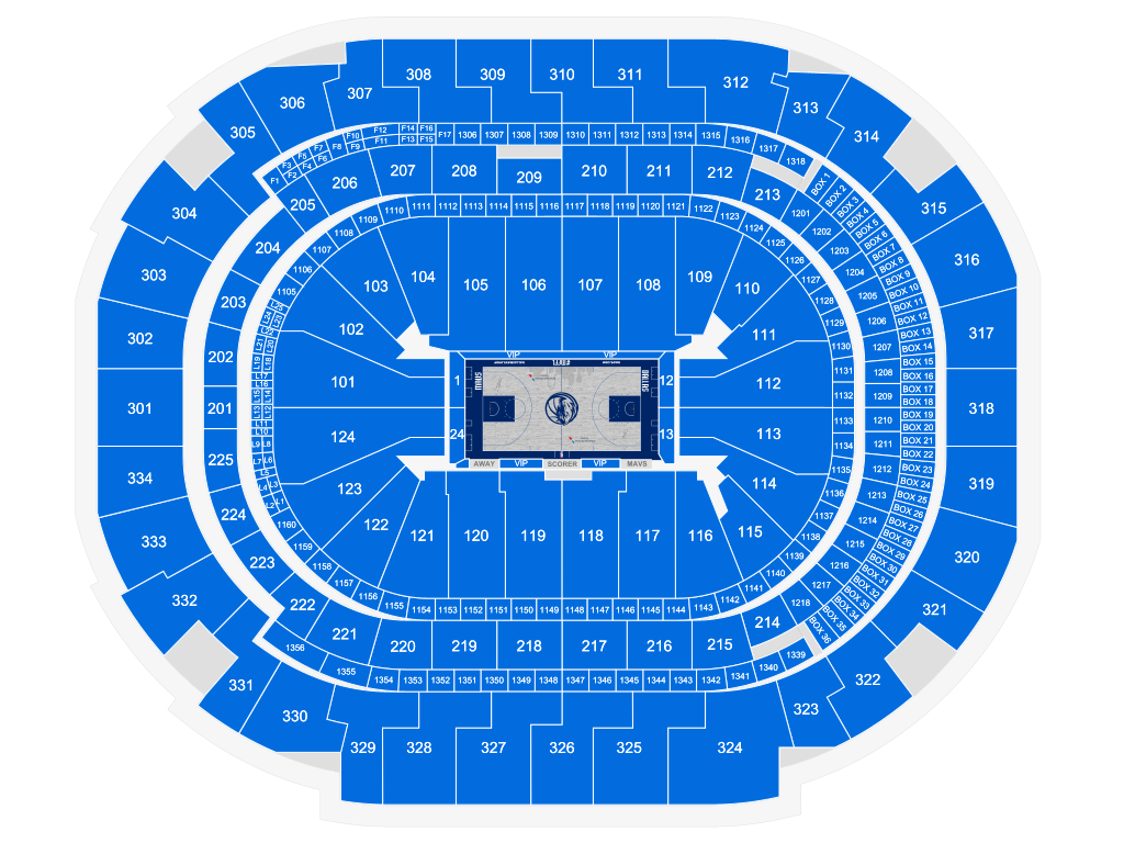 Venue seating chart for Dallas Mavericks for reference only