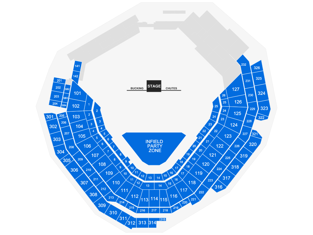 Venue seating chart for The American Rodeo for reference only