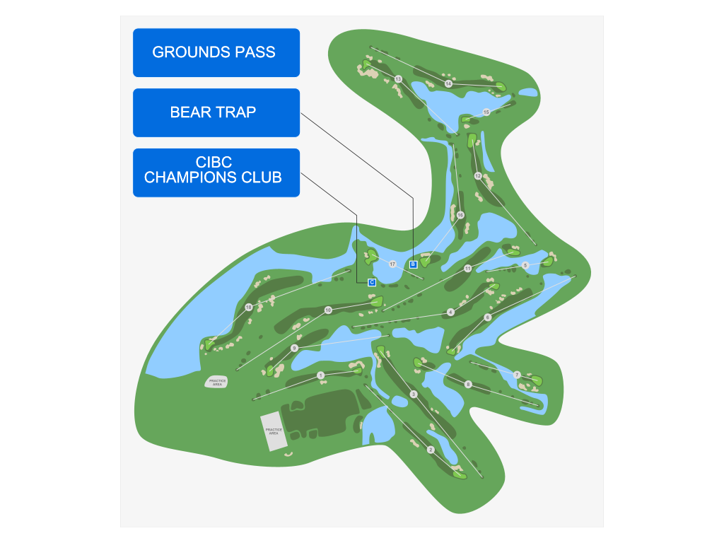 Venue seating chart for Cognizant Classic in The Palm Beaches for reference only