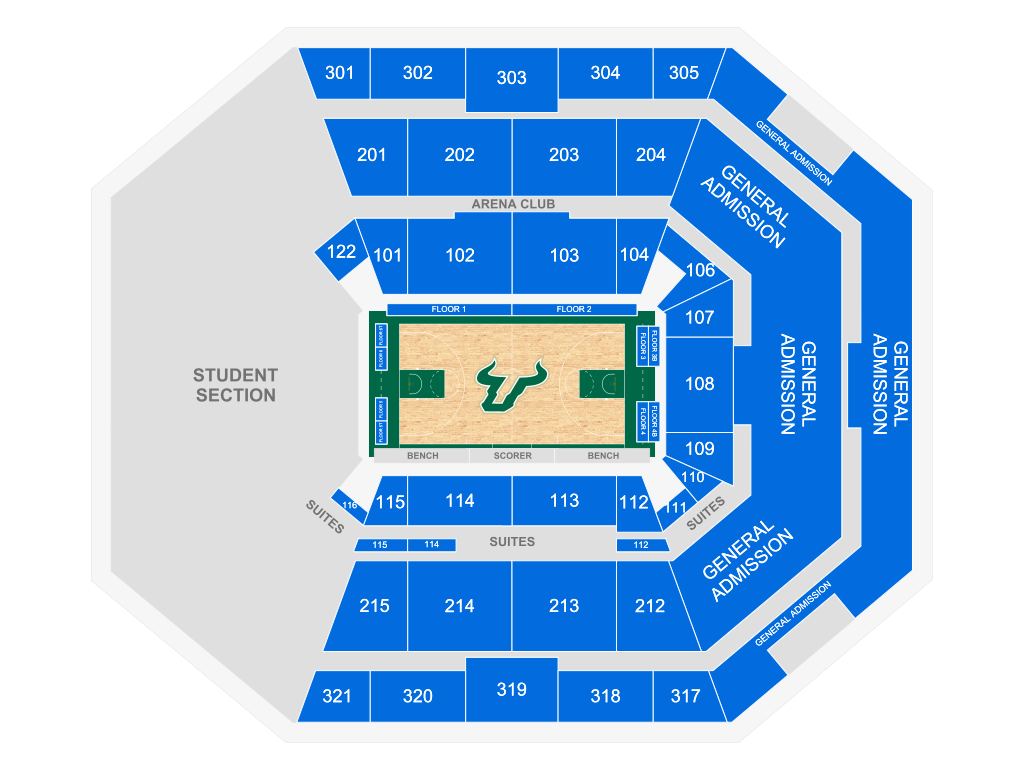 Venue seating chart for South Florida Bulls Men's Basketball for reference only