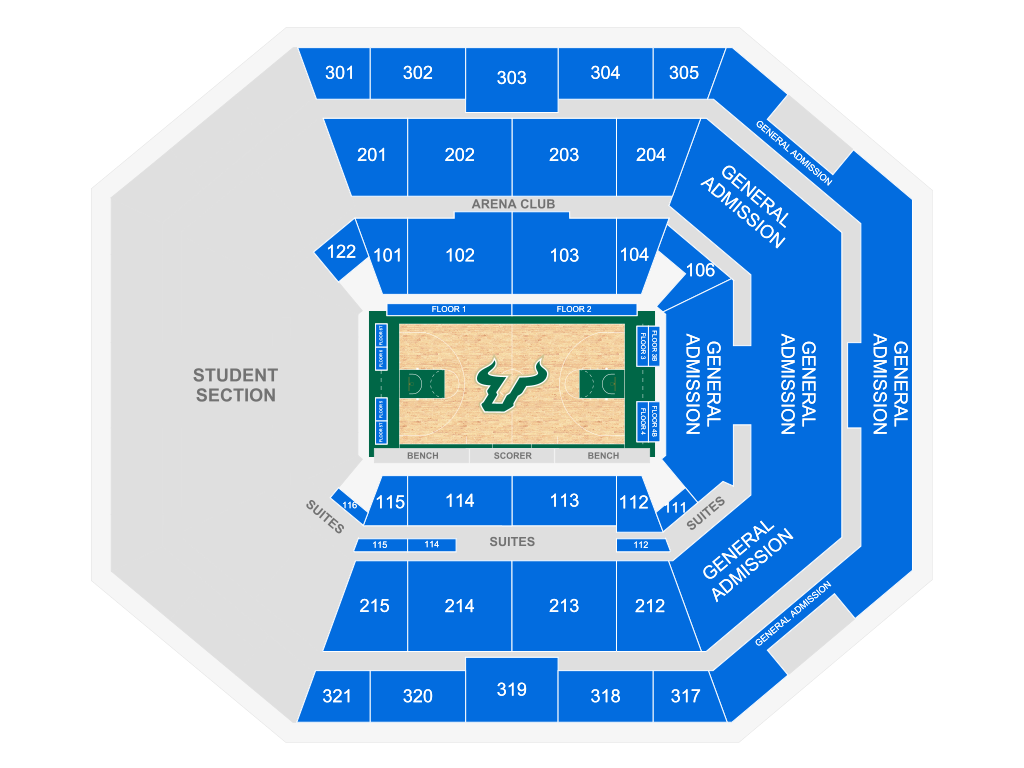 Venue seating chart for South Florida Bulls Women's Basketball for reference only