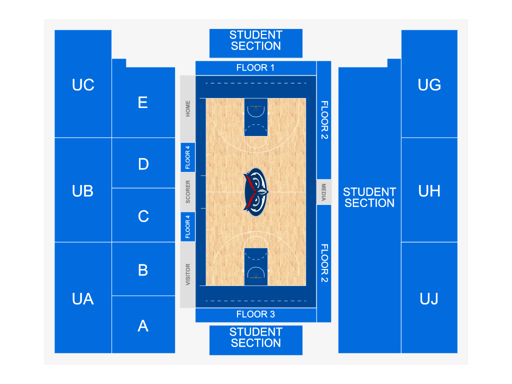Venue seating chart for Florida Atlantic University Owls Men's Basketball for reference only
