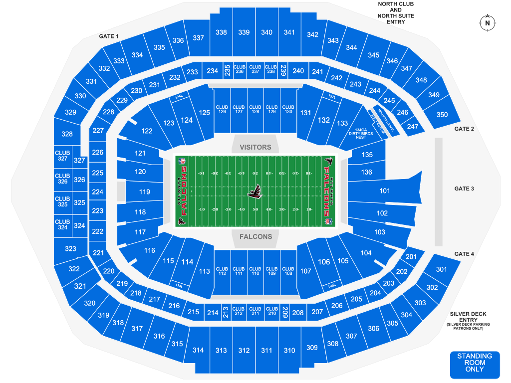 Venue seating chart for Atlanta Falcons for reference only