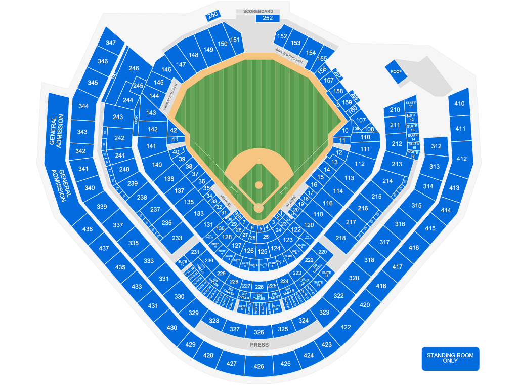 Venue seating chart for Atlanta Braves for reference only