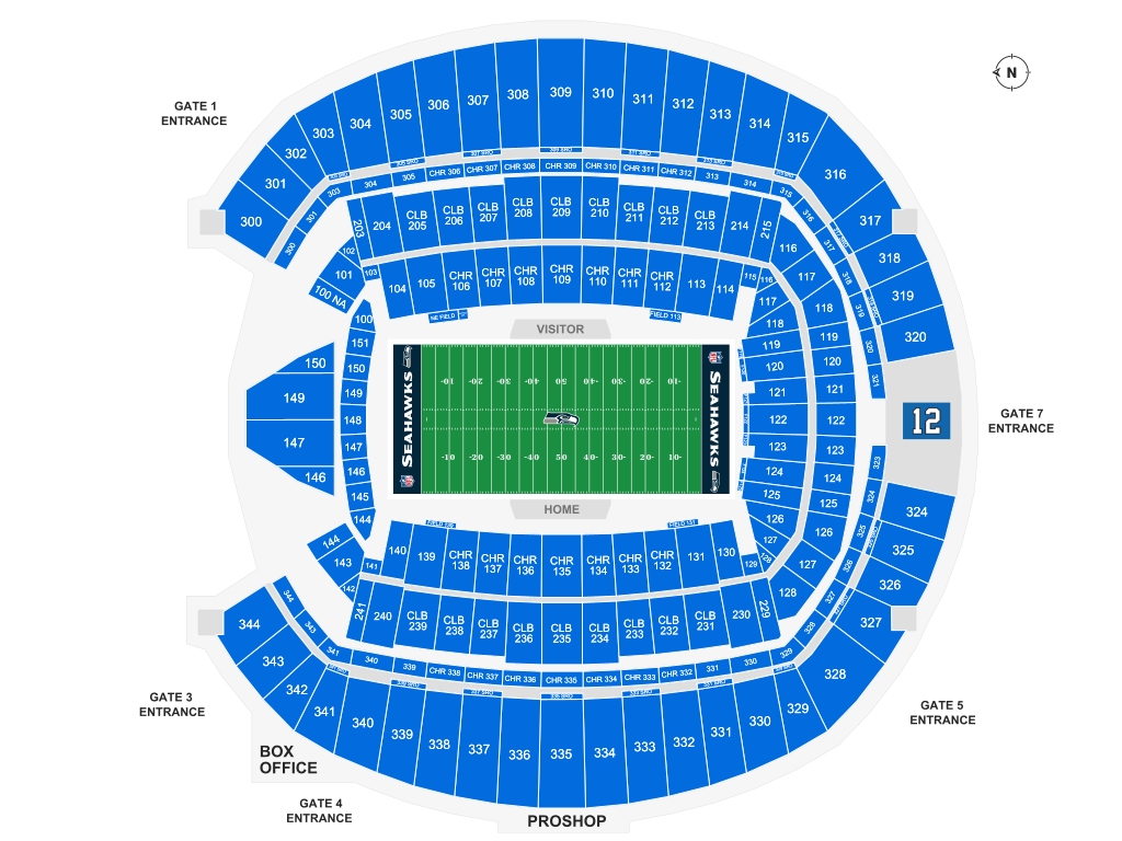 Venue seating chart for Seattle Seahawks for reference only
