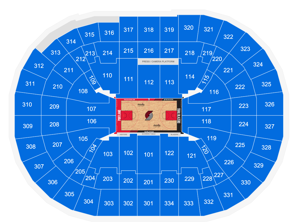 Venue seating chart for Portland Trail Blazers for reference only