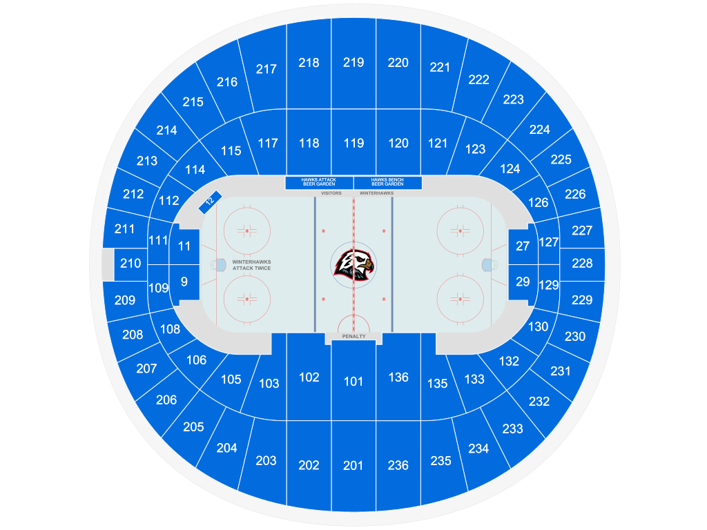 Venue seating chart for Portland Winterhawks for reference only