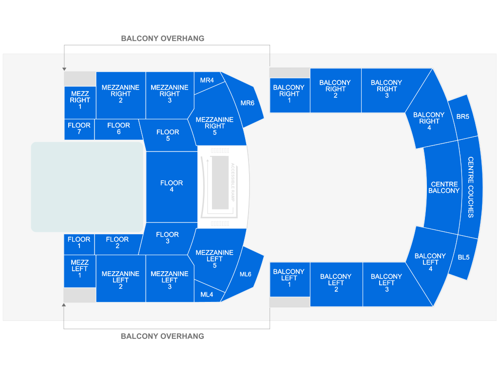Venue seating chart for Fallsview Casino's Christmas on Ice for reference only