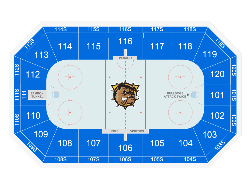 Venue seating chart for Brantford Bulldogs for reference only
