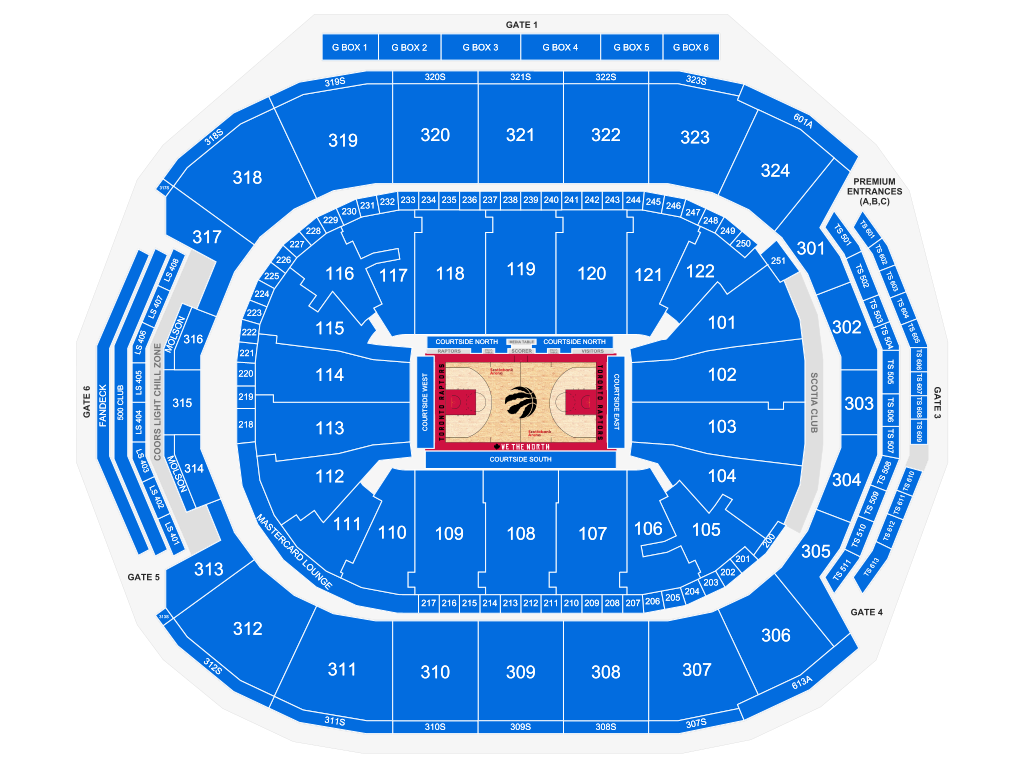 Venue seating chart for Toronto Raptors for reference only