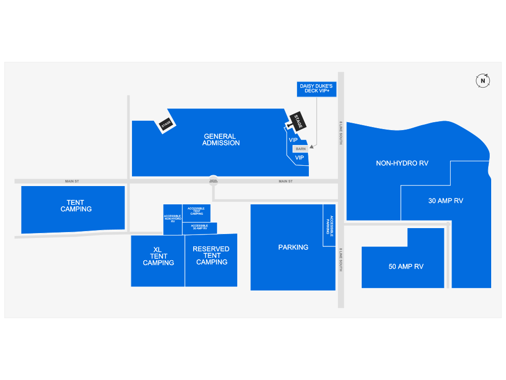 Venue seating chart for Boots and Hearts Music Festival for reference only