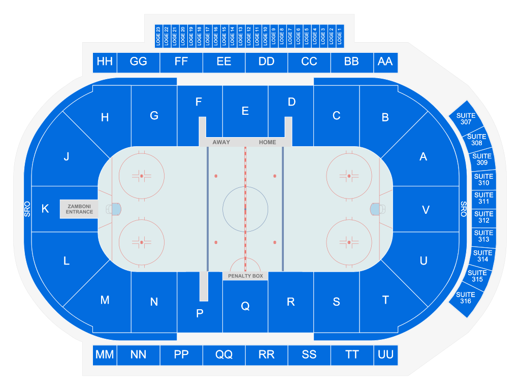 Venue seating chart for Kamloops Blazers for reference only