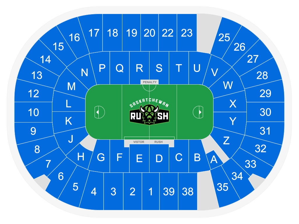 Venue seating chart for Saskatchewan Rush for reference only