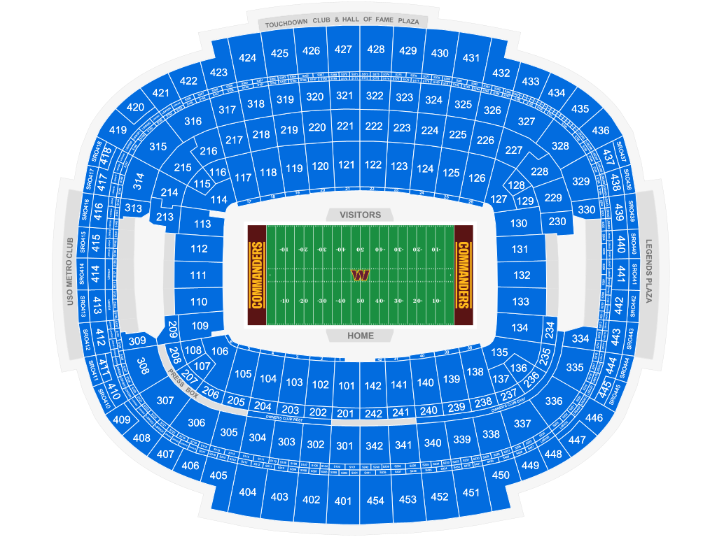 Venue seating chart for Washington Commanders for reference only