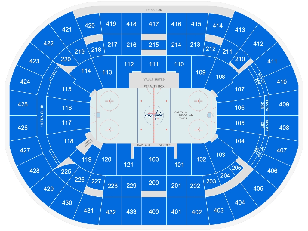 Venue seating chart for Washington Capitals for reference only