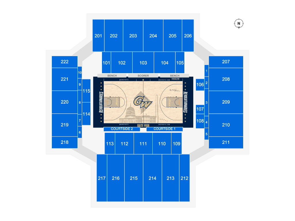 Venue seating chart for George Washington Mens Basketball for reference only