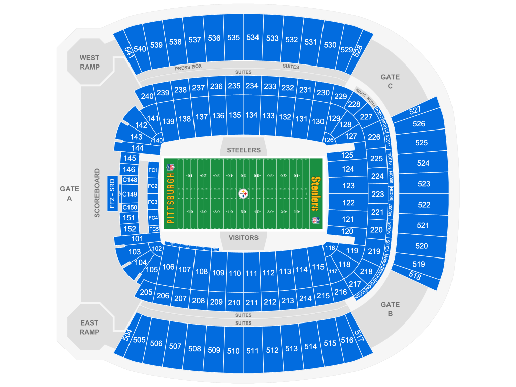 Venue seating chart for Pittsburgh Steelers for reference only