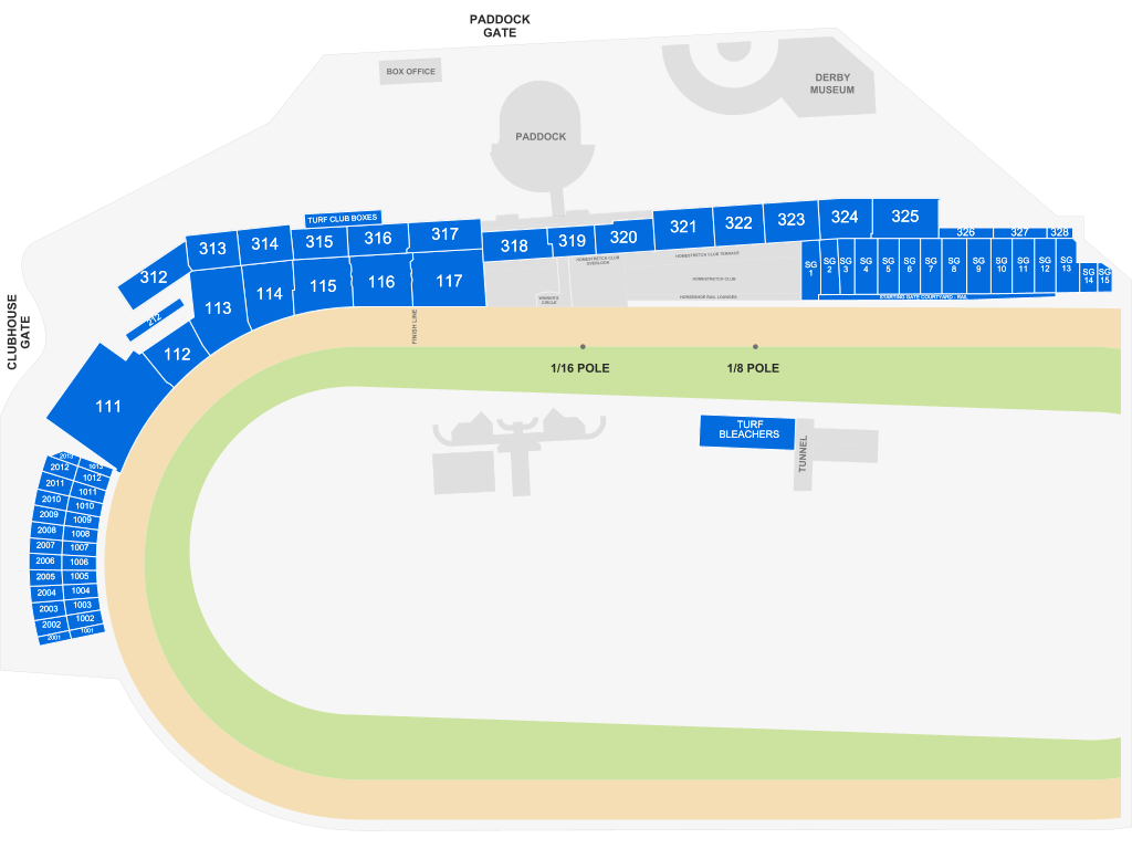 Venue seating chart for Churchill Downs Fall Racing for reference only