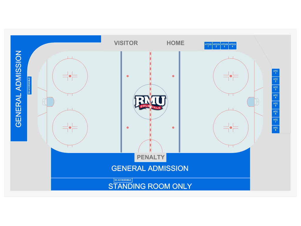 Venue seating chart for Robert Morris University Colonials Mens Hockey for reference only