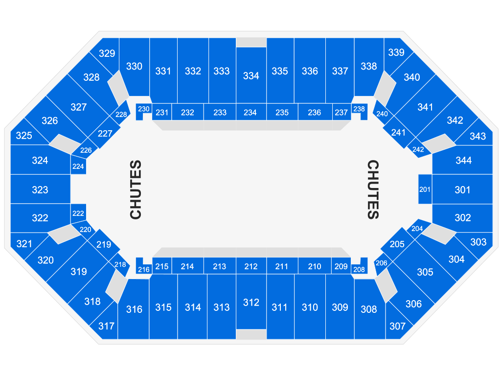 Venue seating chart for North American Championship Rodeo for reference only