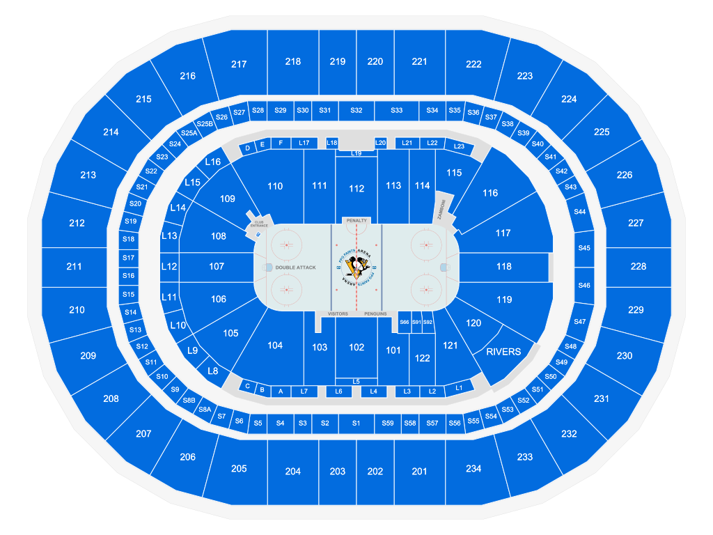 Venue seating chart for Pittsburgh Penguins for reference only