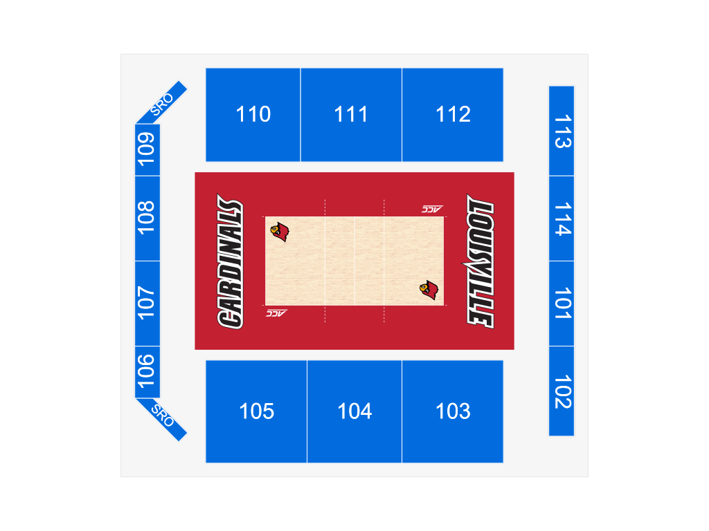 Venue seating chart for Louisville Cardinals Women's Volleyball for reference only