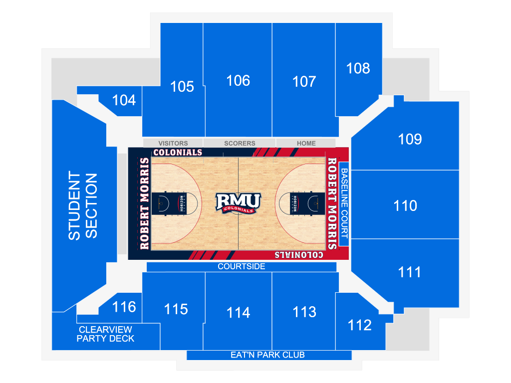 Venue seating chart for Robert Morris University Colonials Mens Basketball for reference only